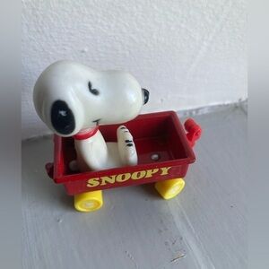 Vintage Tiny Snoopy Figurine in Diecast Red Wagon